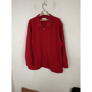 AUGUST MAX Woman 3X Red 100% Wool Full Zip‎ Cardigan Jacket Pockets